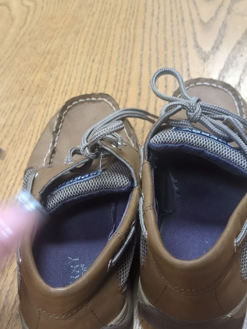 Sperry Tan Leather Kids Boat Shoes with Gray Laces